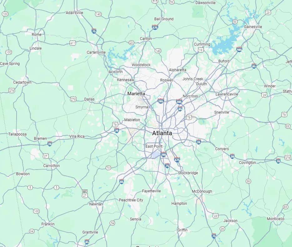 Atlanta and surrounding service areas map